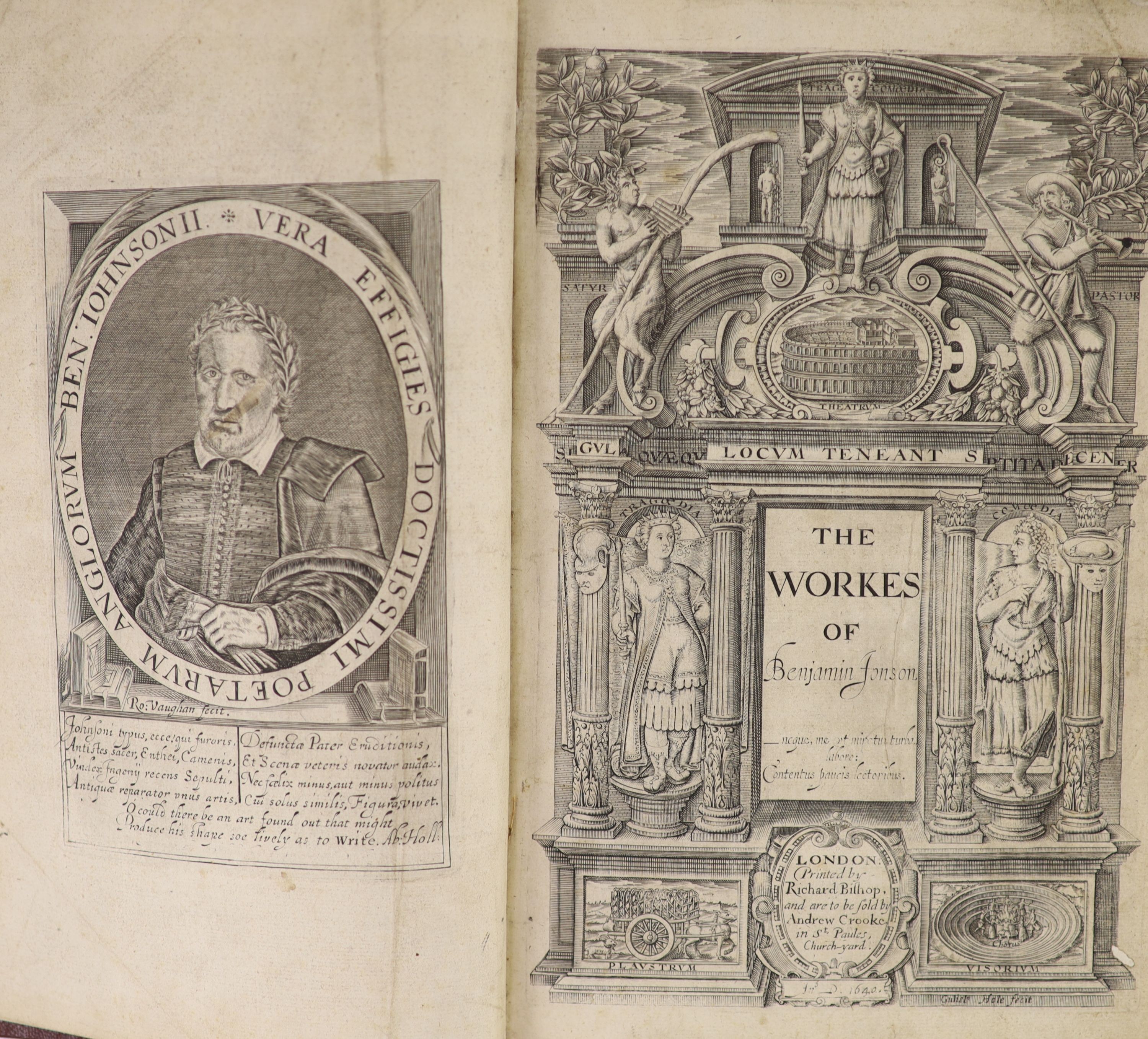 Johnson, Benjamin - The Works of Benjamin Johnson - pictorial engraved 'architectural' title, portrait frontis., engraved head and tailpiece decorations, decorated initial letters, part titles